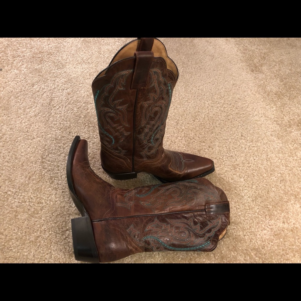 J.B. Dillon Distressed Leather Cowboy Boots- 7.5